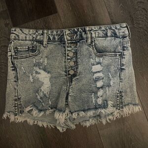 Indigo Rein Distressed Denim Shorts with Frayed Hem